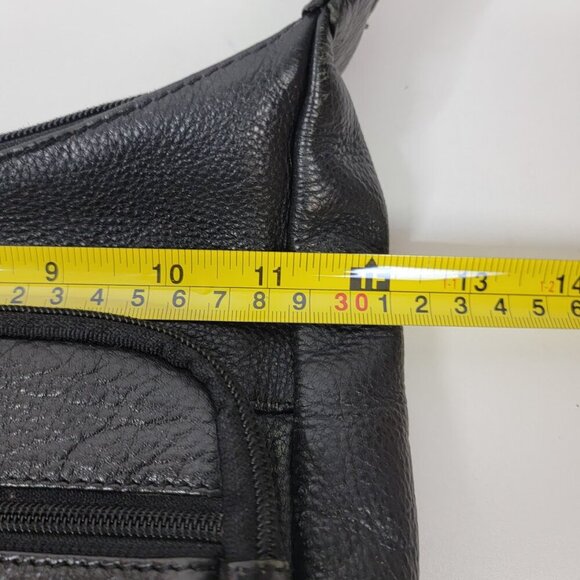 Genuine Leather Black Shoulder Bag | Multi Pocket Crossbody Purse - Picture 14 of 15